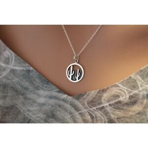 Sterling Silver Cactus Charm Necklace, Desert Mountain Charm Necklace